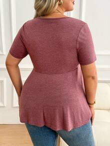 Plussiva 大码孕妇V领抽绳打结休闲短袖上衣 - 粉色 - 查看 2