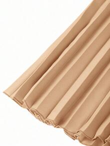 Ellevyn Plus Size Solid Color Asymmetrical Design Metal Buckle Decor Elegant Office Lady Pleated Dress - Camel - View 9