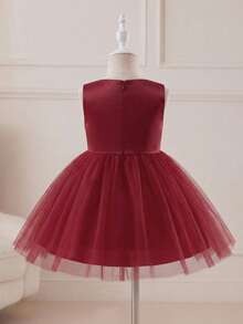Glamorique Kids 女婴优雅可爱花朵3D蝴蝶结网纱无袖派对礼服 酒红色连衣裙 女婴连衣裙 女婴派对礼服 女婴酒红色连衣裙 女婴派对礼服 女婴正式礼服 - 酒紅色 - 查看 2