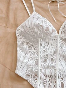 Soleia Camiseta de tirantes bordada de moda para vacaciones de mujer - Blanco - Ver 4