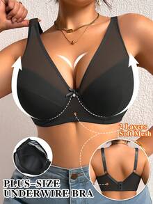 DesireSculpt Lencería para mujer de talla grande, sólida, cómoda y sexy, con malla fina y suave, amigable con la piel, con aros de acero y sujetador con elevación instantánea acolchado - Negro - Ver 1