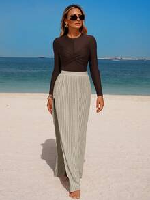 Swim Shayni Women's Sporty Leisure Beach Surfing Long Sleeve One-Piece Swimsuit - Brown - View 3