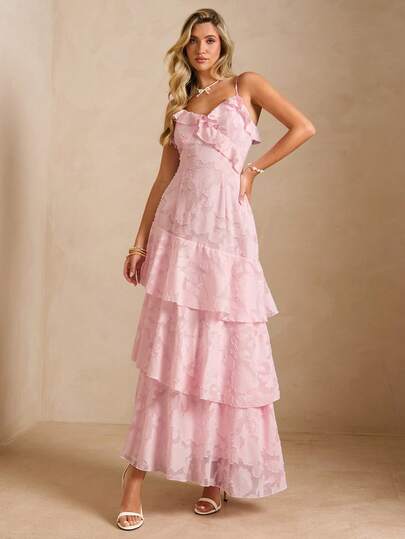 Enchnt Vestido de tirantes elegante con recortes, parches y volantes en el bajo