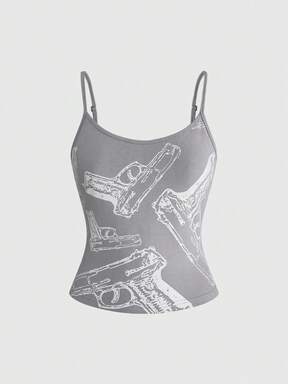 Grunge Punk Y2K sexy Pistolen-Muster vielseitiges Damen-Trägershirt