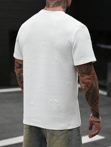 SLATEMANN Men's Knit T-Shirt With Jacquard Octopus & Diamond Pattern, Fashionable & Versatile For Daily Wear - White - View 3