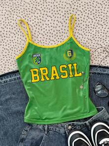 Teen Girl Letter Print Casual Versatile Daily Wear Camisole Top - Multicolor - View 1