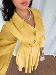 Rafferiza Đầm dài tay dài cổ bẻ, vai rớt, eo xếp ly dáng chữ A dành cho nữ, thích hợp cho các buổi đi chơi, kỳ nghỉ, du lịch và các chuyến công tác. - Màu vàng ngỗng - Xem 6