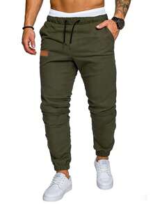 Manfinity Homme Quần nam có chi tiết vá, dây rút ở eo. - Màu xanh Ô liu - Xem 7