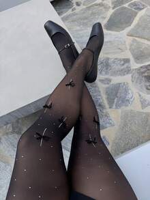 Tyla Gomez Women's Fashionable Sexy Semi-Sheer Bow Footless Tights Y2k - Black - View 2