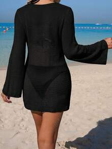 Swim Vcay 26SS Summer Beach Vacation Knit Shell Cover-Up For Pregnant Women - Black - View 7