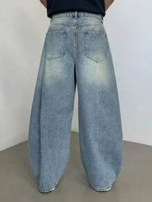 DAZY Men's Washed Vintage Blue Long Denim Jeans, Suitable For Spring And Autumn - Blue - View 2