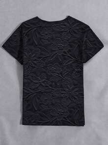 EMERY ROSE Women's Faux Floral Print Round Neck Top, Comfortable Casual Short Sleeve T-Shirt, Suitable For Daily Wear - Black - View 2