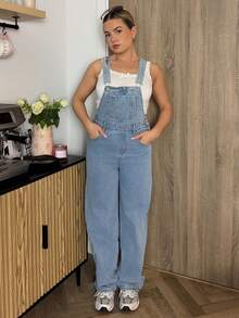 Bethéva Petos mezclilla con parche con bolsillo sin top de tirantes - Lavado ligero - Ver 5