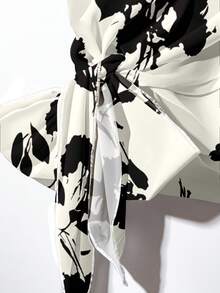 EMERY ROSE 女士系带蝴蝶结衬衫和直筒裤两件套，衬衫和裤子套装，碎花两件套，端庄两件套，休闲女士两件套，裤子和上衣套装，碎花两件套，上衣套装，女士度假套装，女士上衣和衬衫套装，女士套装，女士服装套装 - 彩色 - 查看 4