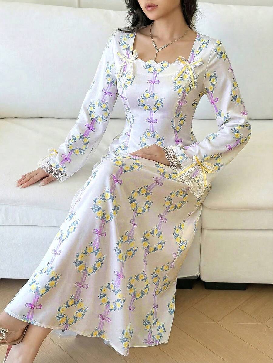 Yasmyna Women's Floral Print Fashion Party Arabic Style Dress - Purple - View 1