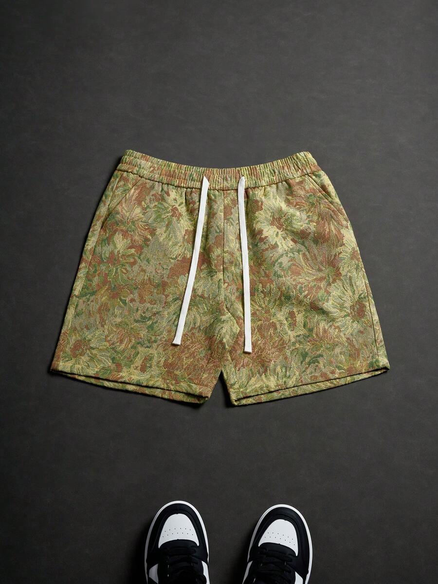 Manfinity LEGND Men's Casual Jacquard Shorts For Summer - Yellow - View 1