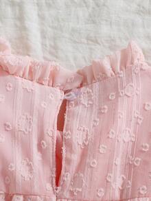 SHEIN Vintaside Kids 女童优雅公主风荷叶边领花瓣袖提花刺绣双层荷叶边下摆宽松公主裙，适合度假、旅行、派对、送礼、春秋季穿着 - 粉色 - 查看 8