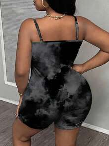 Slaydiva Jumpsuit Kasual Tie-Dye Ukuran Besar, Cocok untuk Festival Musik - MultiWarna - View 3