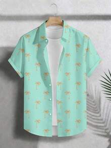 VIVINTIMO Camisa de hombre con estampado de palmeras en verde fresco, adecuada para salidas, vacaciones en la isla, fiestas de Hawái - Multicolor - Ver 2