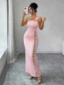 Selianne 女士优雅蕾丝边修身连衣裙 - 粉色 - 查看 6
