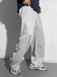 SHEIN 青少年男童宽松休闲舒适中腰运动裤，秋冬 - 灰色 - 查看 3