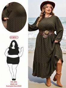SHEIN CURVE+ 曲线尺码 US22 音乐节、海滨度假、波西米亚风印花休闲时尚长袖大码连衣裙，适合女性，秋季连衣裙，复古风格女士婚礼宾客连衣裙，女士夜间外出连衣裙，女士返校节连衣裙，女士秋季服装，女士派对连衣裙，节日连衣裙，碎花连衣裙，女士秋季碎花连衣裙，长袖碎花连衣裙，田园风格连衣裙，收腰中长连衣裙，A字连衣裙，万圣节连衣裙，女士秋季服装 - 彩色 - 查看 9