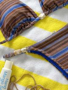 Bonvoyette 2026 Spring/Summer Spaghetti Strap Beaded Drawstring Colorful Line Decor Halter Neck Women Bikini Swimsuit - Multicolor - View 7