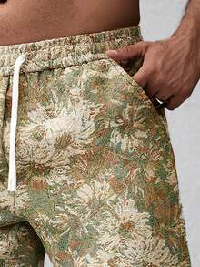 Manfinity Homme Quần short nam cạp chun, in họa tiết toàn thân, có túi, kiểu dáng thường ngày, đa năng, thích hợp mặc hàng ngày. - màu xanh lá - Xem 4