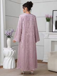 Al Najma Đầm maxi dài tay sang trọng thêu và đính cườm, phong cách truyền thống Thổ Nhĩ Kỳ và Ả Rập. - Màu tím - Xem 2