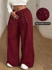 Maweii Pantalones deportivos informales con cordón para mujer talla grande, diseño personalizado, color negro, adecuados para otoño/invierno - Burdeos - Ver 1
