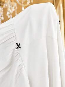 SHEIN 少女宽松优雅彼得潘领拼接蝴蝶结装饰连衣裙 - 彩色 - 查看 7