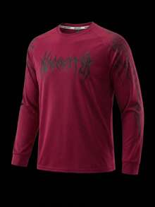 GymBeat 男士哥特风印花长袖运动T恤 - 酒紅色 - 查看 4