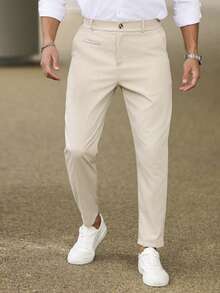 Manfinity Homme Pantalones casuales y versátiles de unicolor para hombres - Caqui - Ver 5