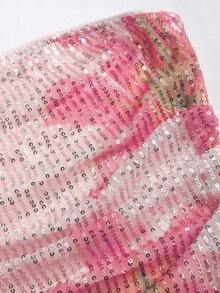 Sweetra 新款春夏女士时尚高街优雅抹胸上衣，修身显瘦印花串珠优雅派对/度假百搭舒适户外装，黄色抹胸上衣 - 粉色 - 查看 4