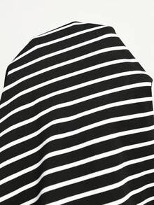 Plussiva Plus Size Maternity Casual Striped Sleeveless Dress For Summer - Black and White - View 7