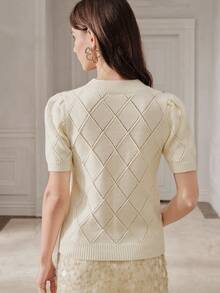 Anewsta Women's Solid Color Stand Collar Casual Versatile Daily Wear Knit Short Sleeve Top - Beige - View 3