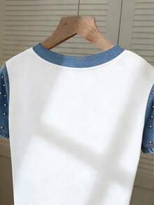 SHEIN 热销新款女式短袖T恤，适合购物、与闺蜜外出、日常通勤和休闲出行，春夏百搭。 - 彩色 - 查看 4