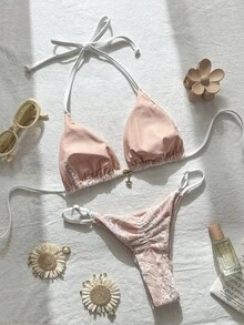 Swim Mod 2件套蕾丝露背无袖性感比基尼套装，女士夏季 - 白色 - 查看 2