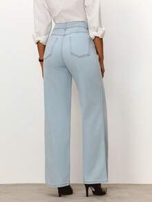 Daynim Quần jeans ống đứng cài cúc phía trước màu trơn - Rửa nhẹ - Xem 3