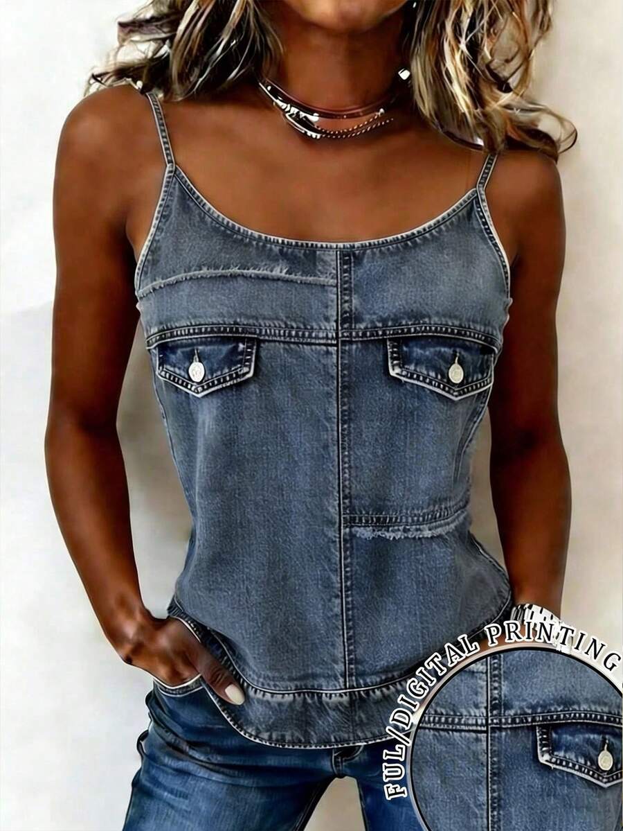 EMERY ROSE Áo hai dây lửng ôm sát dành cho nữ - Màu xanh lam - Xem 1