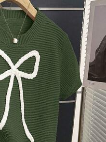 Franclia New Arrival Spring/Summer Sweet Cute Pink Bowknot Pullover Sweater For Women - Army Green - View 6
