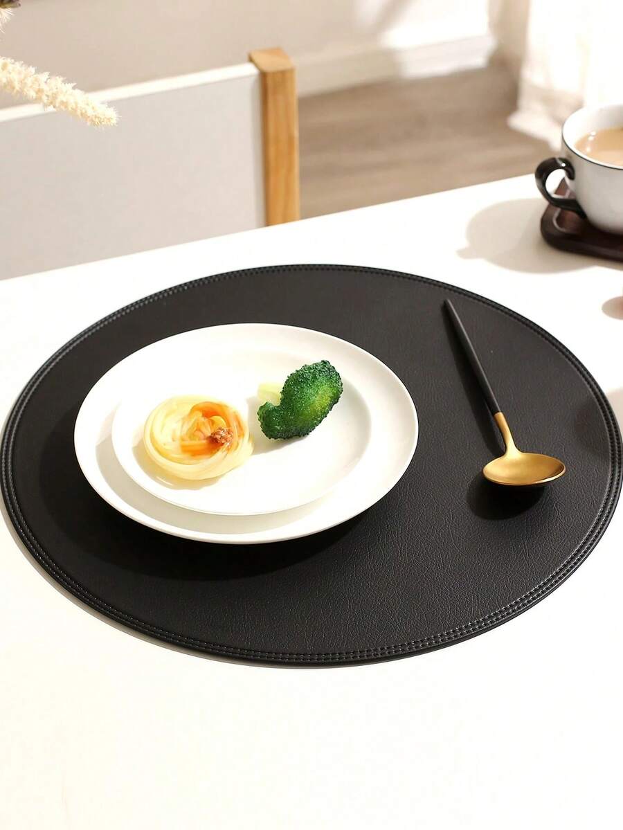 1个圆形餐垫，可水洗，易清洁，可擦拭，防滑，耐热，餐桌垫，甜蜜的相思，优雅的餐垫，餐桌布置，厨房餐桌垫，节日婚礼装饰 - 黑色 - 查看 1