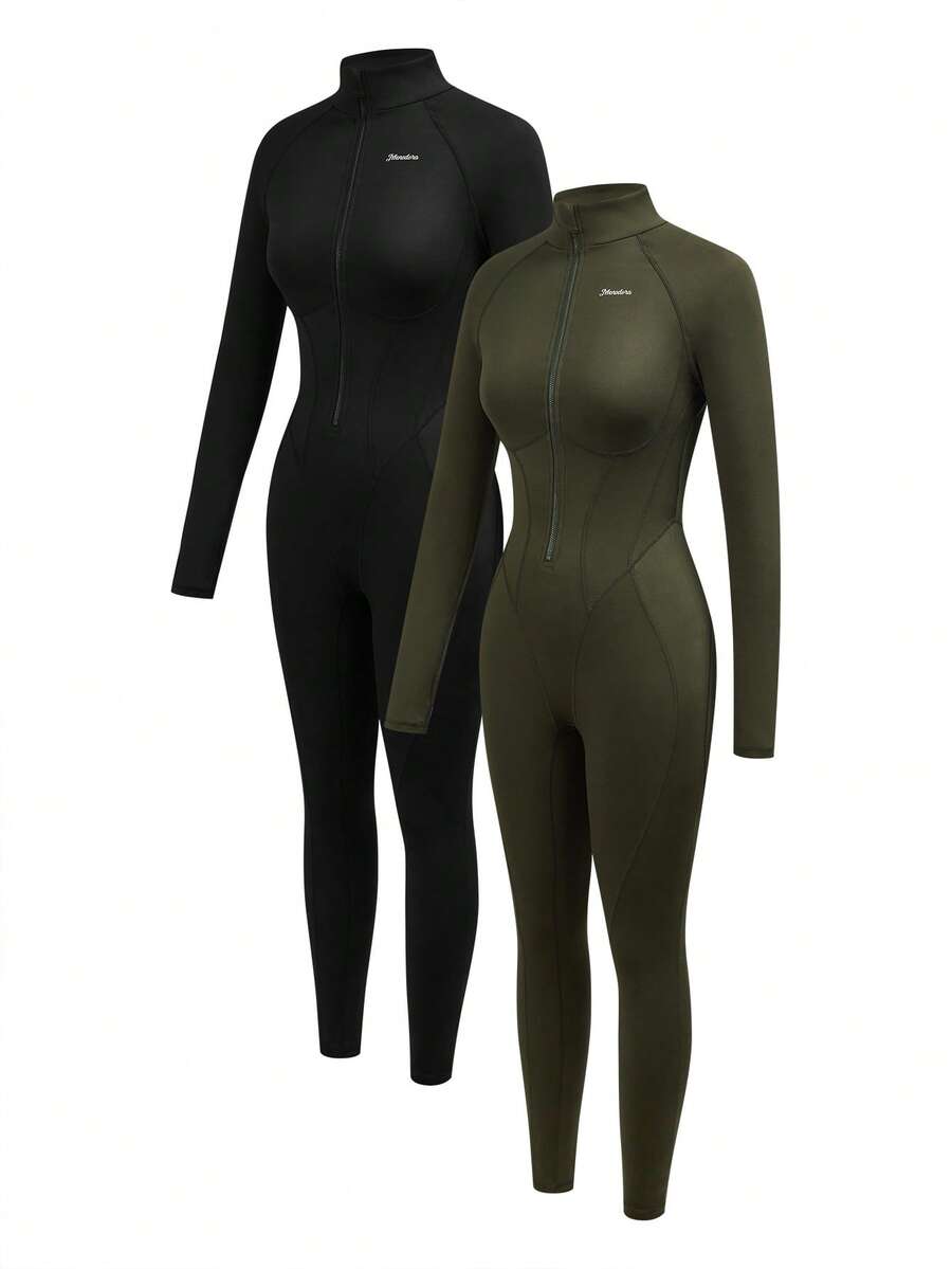 Powerista Women's Casual Sports Zip-Up Long Sleeve Jumpsuit