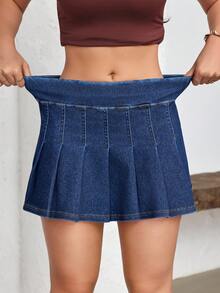 Flexra Women's Pleated Casual Versatile Date & Outing Denim Mini Skirt - Blue - View 1