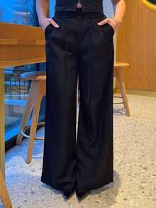 Bethéva Spring & Summer Women Romantic/Prom/Formal/Birthday/90s/Business Casual Woman/Elegant/Western Wear/Going Out/Fashion/Casual/Y2k/Club/Office /Vintage/Rave Festival/Funny/Classy/Old Money/Streetwear/Vacation/Country Concert/Work/Modest/Spring Break/Bachelorette/Concert/Baddie/Basic/Graduation/Low Rise Baggy Wide Leg Pants - Black - View 3