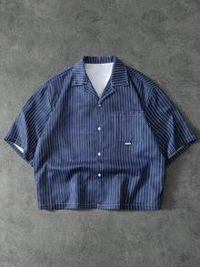 PAVTROS Men's Striped Single-Breasted Casual Versatile Daily Wear Short Sleeve Shirt - Blue - View 6