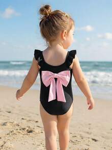 Emery Rose Kids Emery Rose Kids 女童荷叶边蝴蝶结连体泳衣，姐妹装 - 淺粉色 - 查看 2