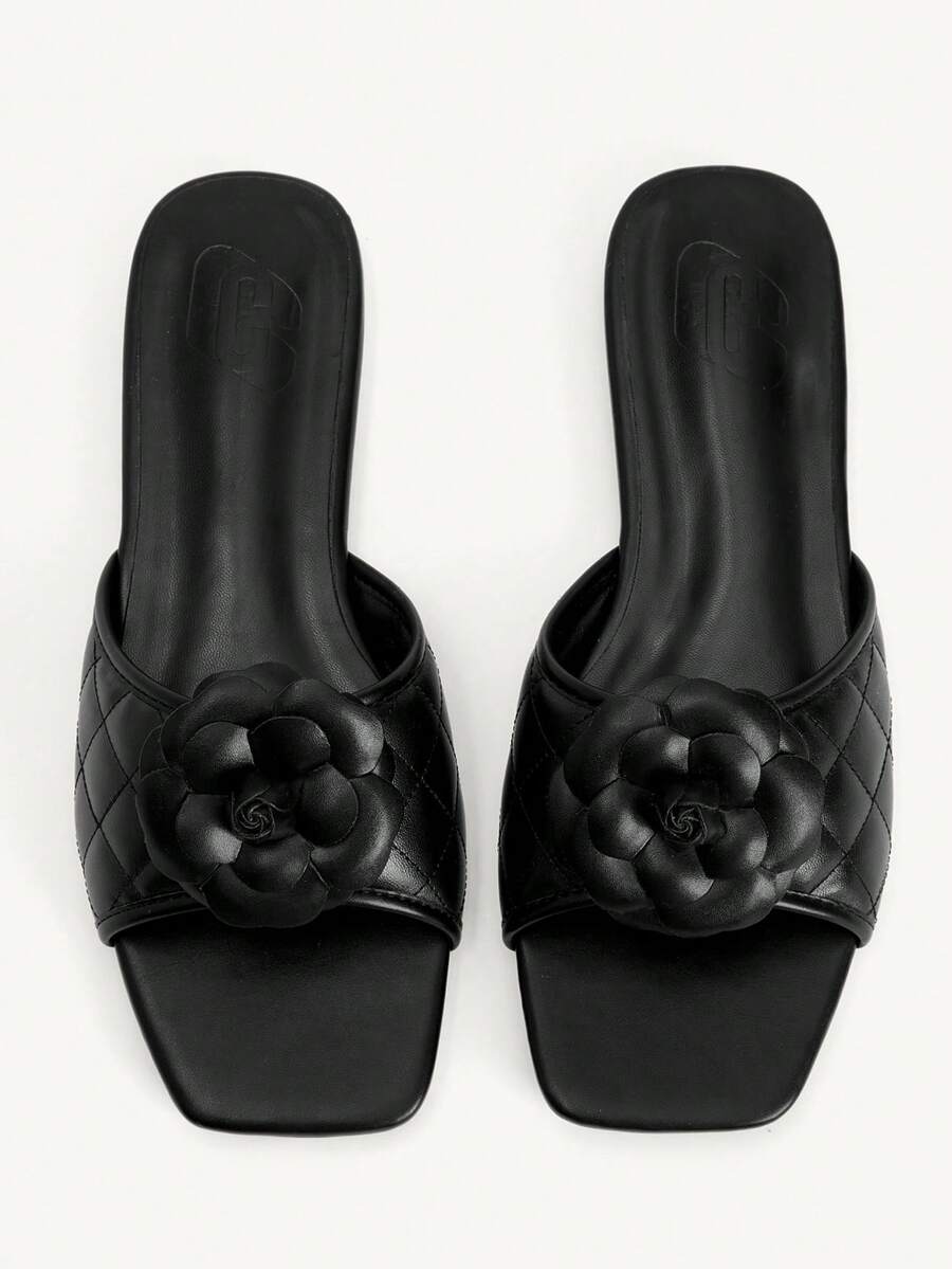 CUCCOO CHICEST Giày nữ, giày nữ mùa hè mới, mũi vuông, đế bằng, màu đen, họa tiết hoa 3 chiều, thời trang và thanh lịch. Dép xăng đan đế bằng phù hợp cho đi làm hàng ngày, ở nhà, văn phòng, kỳ nghỉ và những nơi khác. - màu đen - Xem 1