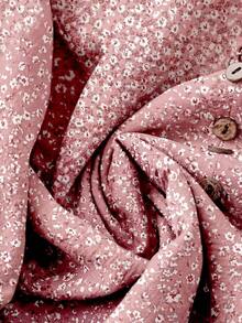 SHEIN LUNE CURVE Áo kiểu nữ cỡ lớn tay lửng cổ chữ V họa tiết hoa nhí, phong cách thường ngày. - Hồng - Xem 3