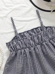 女童休闲度假蝴蝶结荷叶边A字吊带背心，柔软时尚设计，适合夏季、度假、旅行、上学、日常穿着。 - 黑色 - 查看 6